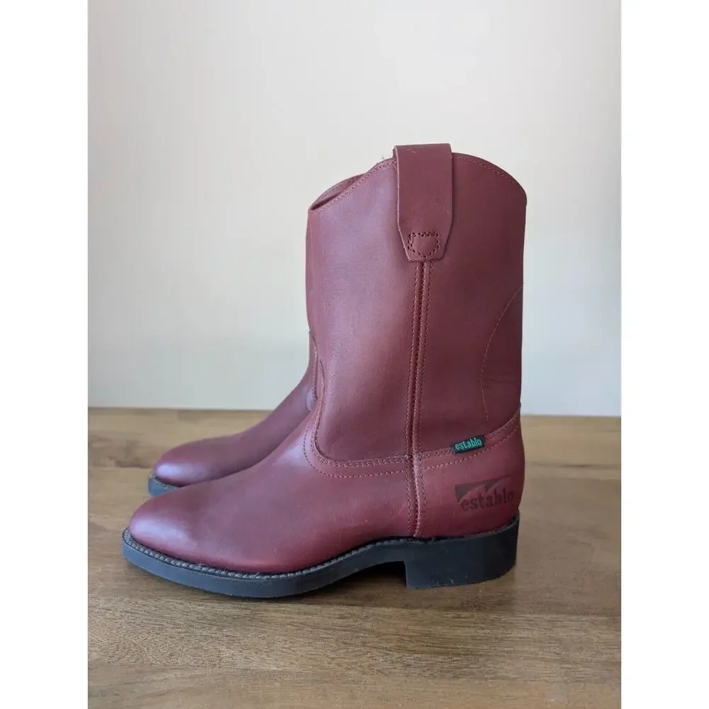 ESTABLO Shedron Wellington Work Boots Mens Size 6 Burgundy Leather Almond Toe